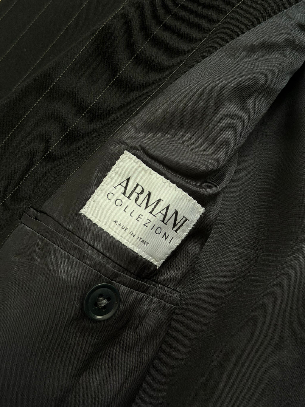 Armani 1990s Peaked Lapel Double Breasted Pinstriped Wool Blend Sport Jacket Blazer - Size S