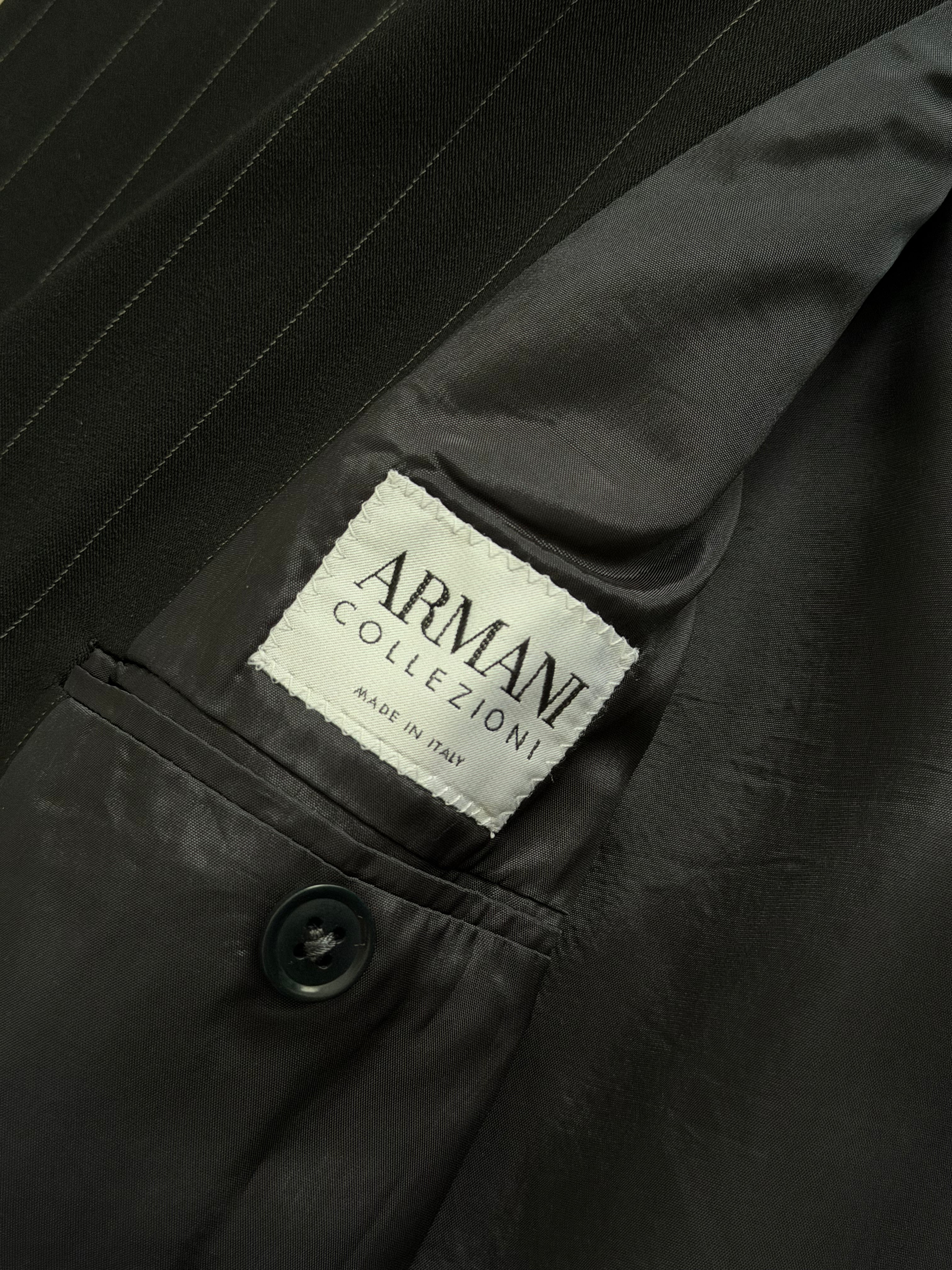 Armani 1990s Peaked Lapel Double Breasted Pinstriped Wool Blend Sport Jacket Blazer - Size S