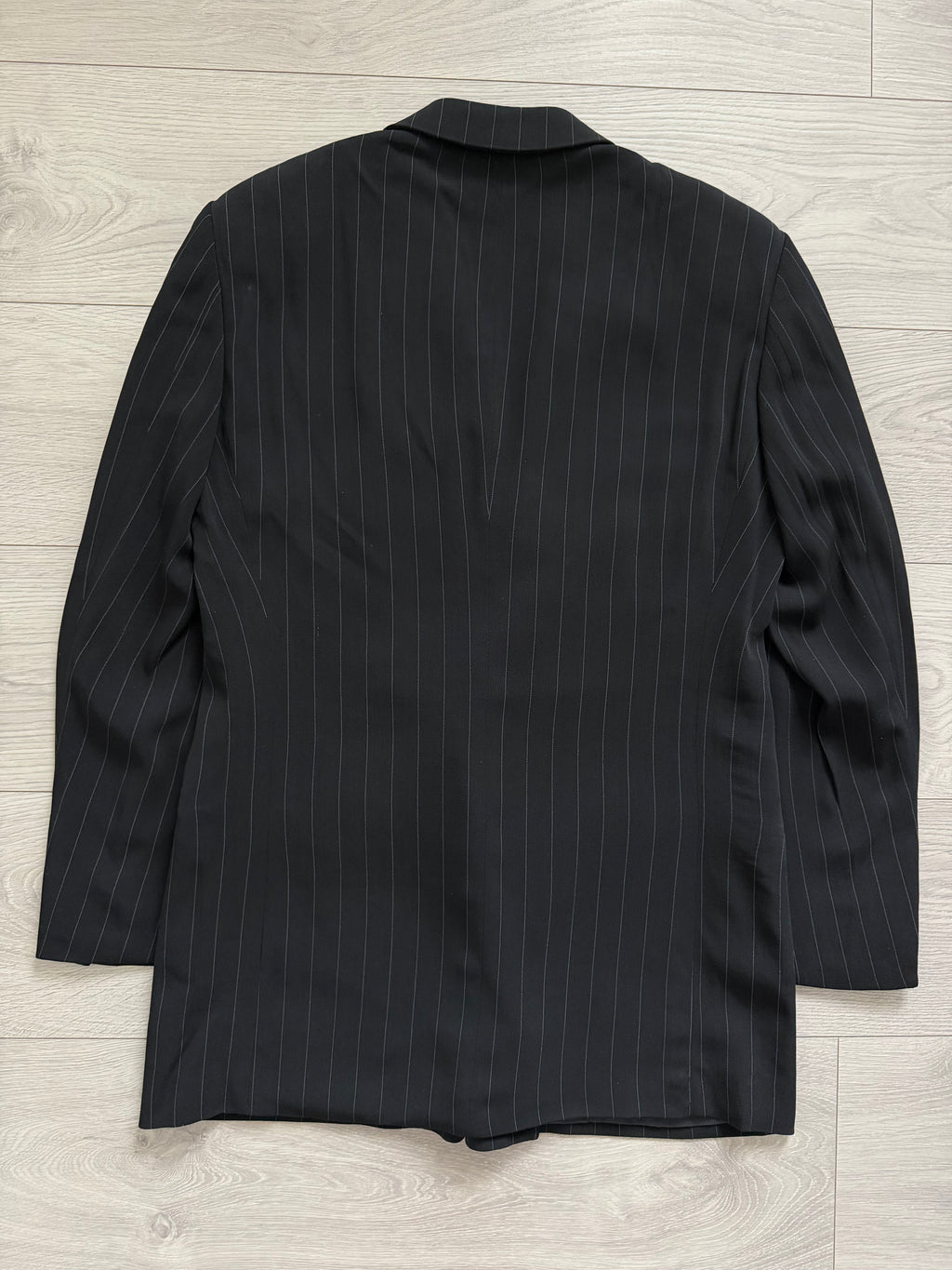 Armani 1990s Peaked Lapel Double Breasted Pinstriped Wool Blend Sport Jacket Blazer - Size S