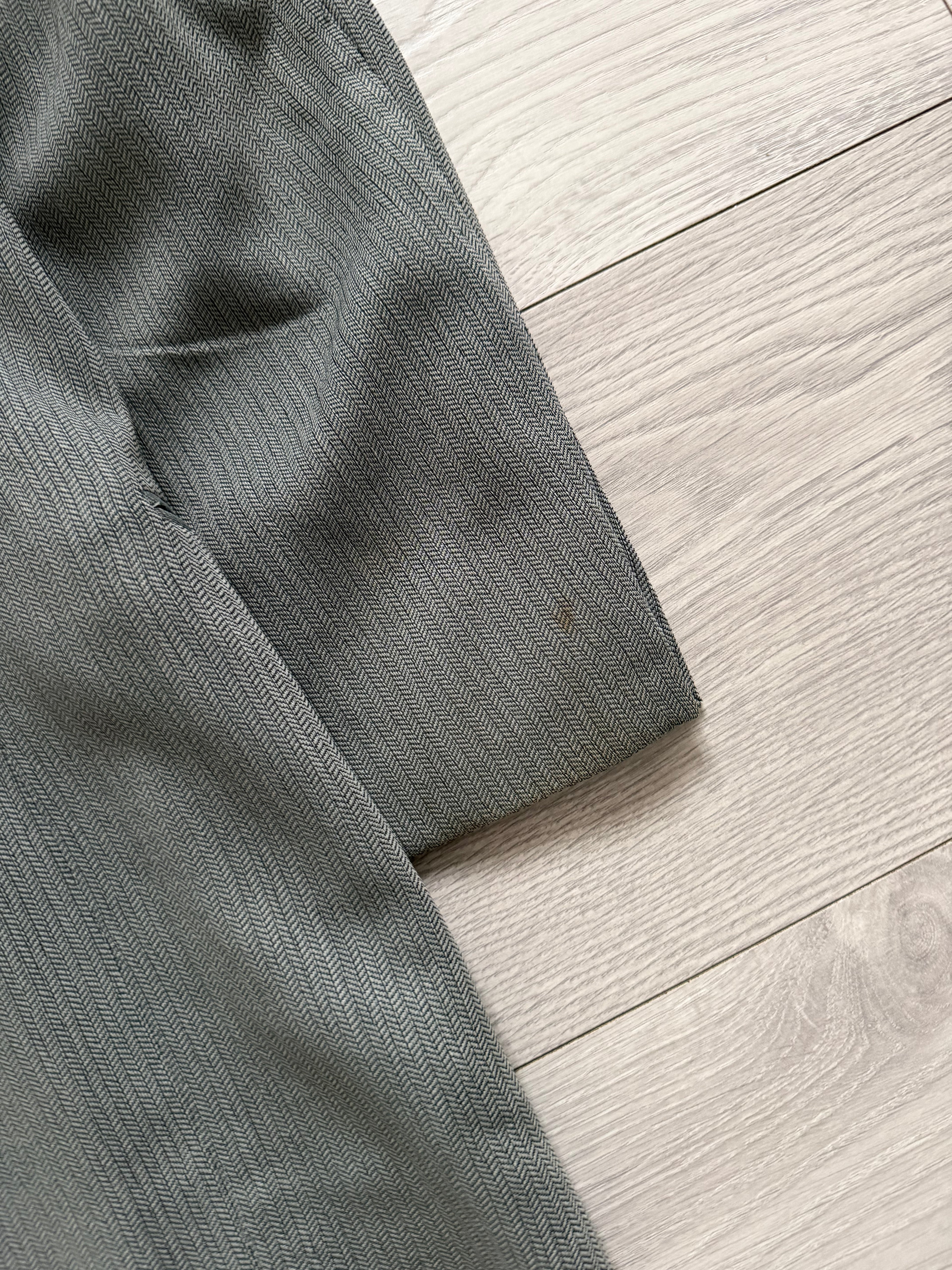 Giorgio Armani 1980s Peaked Lapel Double Breasted Herringbone Wool Sport Jacket Blazer Taupe Sage Green - Size S