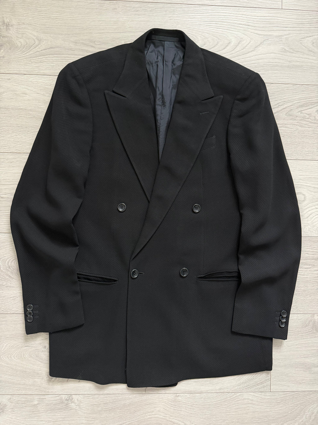 Armani 1990s Peaked Lapel Double Breasted Textured Wool Blend Sport Jacket Blazer - Size M