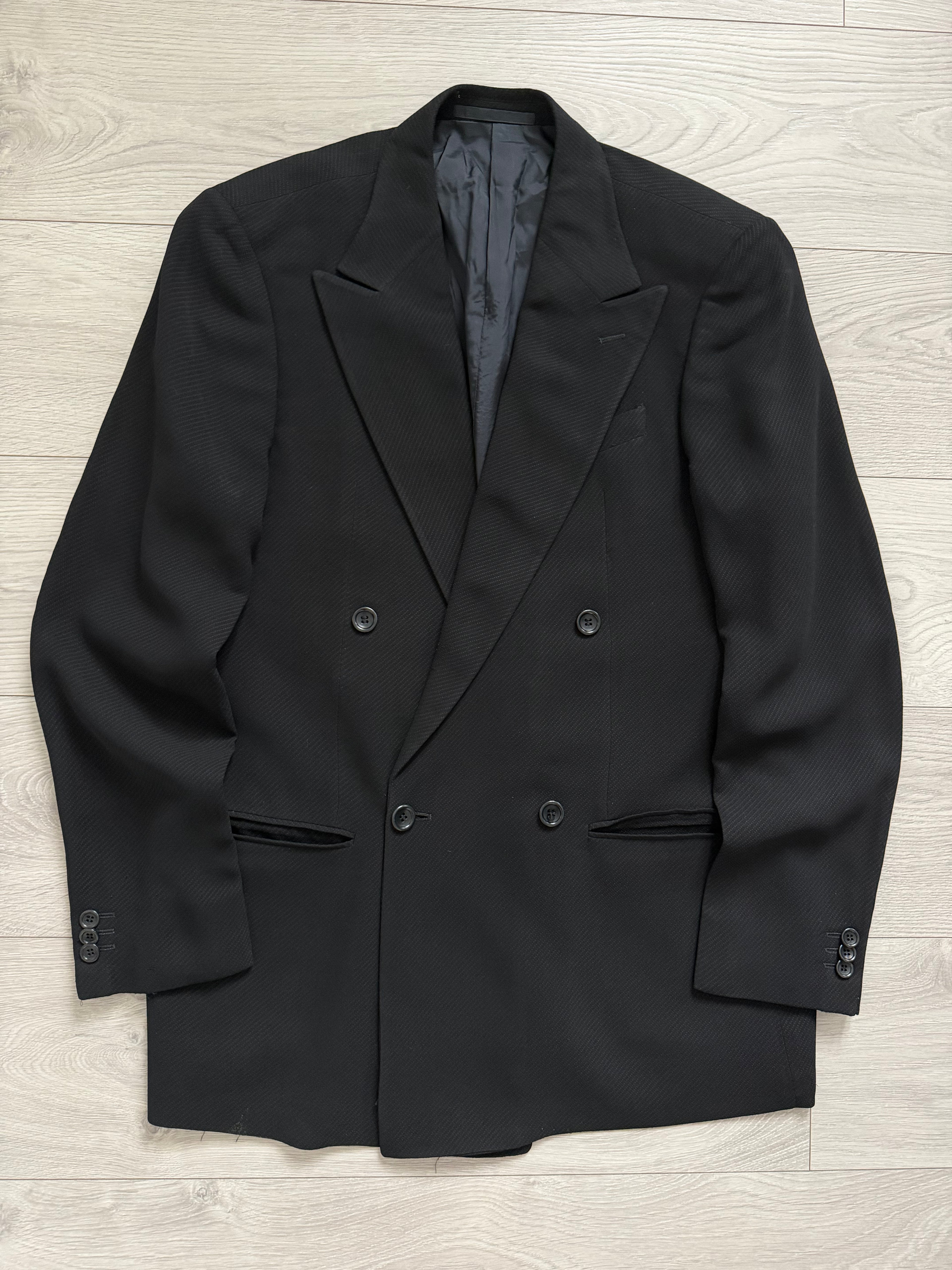 Armani 1990s Peaked Lapel Double Breasted Textured Wool Blend Sport Jacket Blazer - Size M