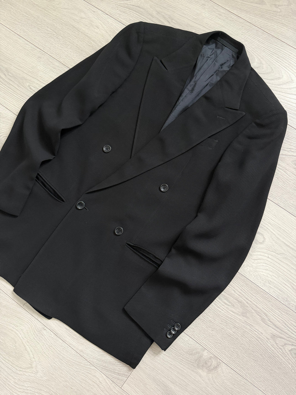 Armani 1990s Peaked Lapel Double Breasted Textured Wool Blend Sport Jacket Blazer - Size M