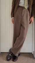 Armani 1990s Linen Pleated Pants Taupe Brown - Size 35" Waist