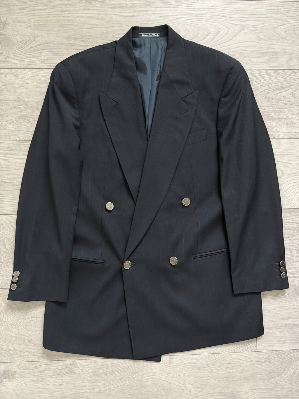 Giorgio Armani 1980s Metal Button Double Breasted Navy Wool Sport Jacket Blazer - Size L