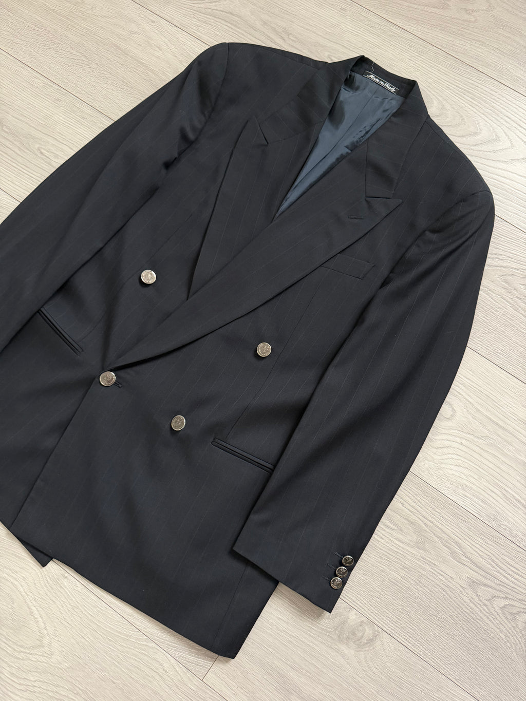 Giorgio Armani 1980s Metal Button Double Breasted Navy Wool Sport Jacket Blazer - Size L