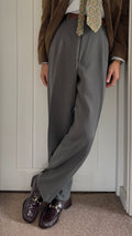 Armani 1990s Draped Wool Pleated Pants Taupe Sage - Size 39" Waist