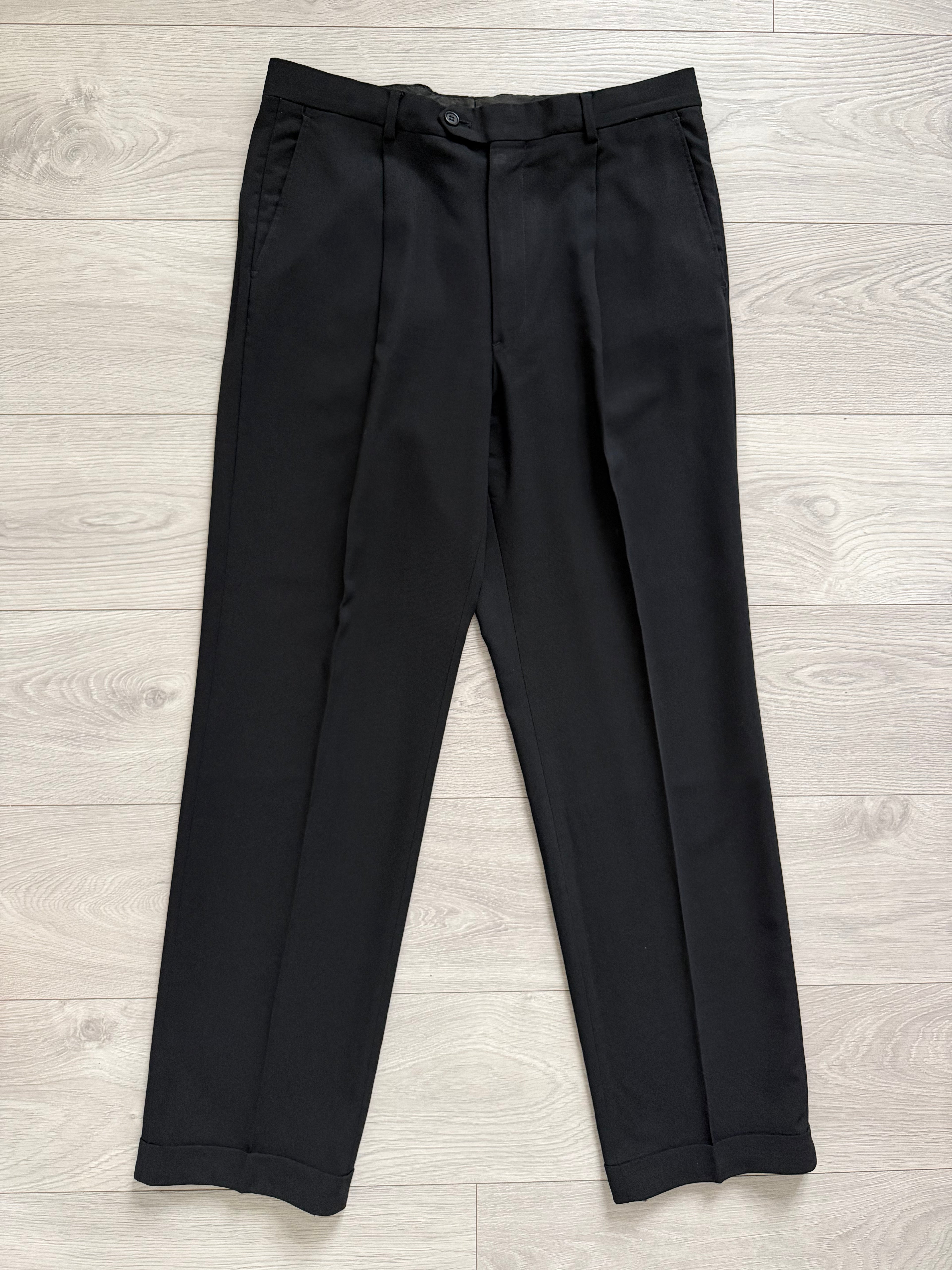 Giorgio Armani 1980s Pleated Draped Wool Pants Black - Size 35" Waist
