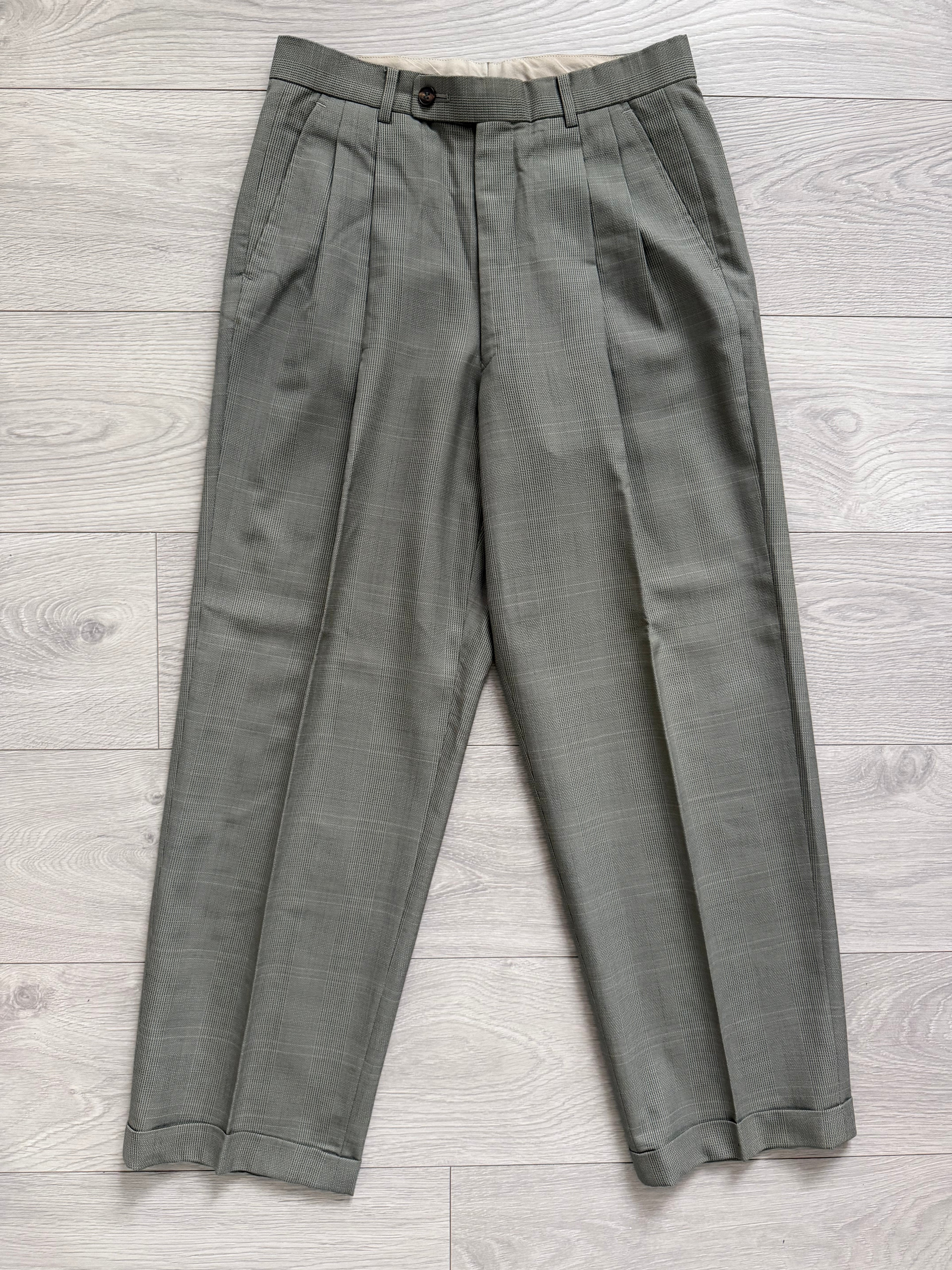 Renoma Paris 1980s Double Pleated Check Wool Pants - Size 30" Waist