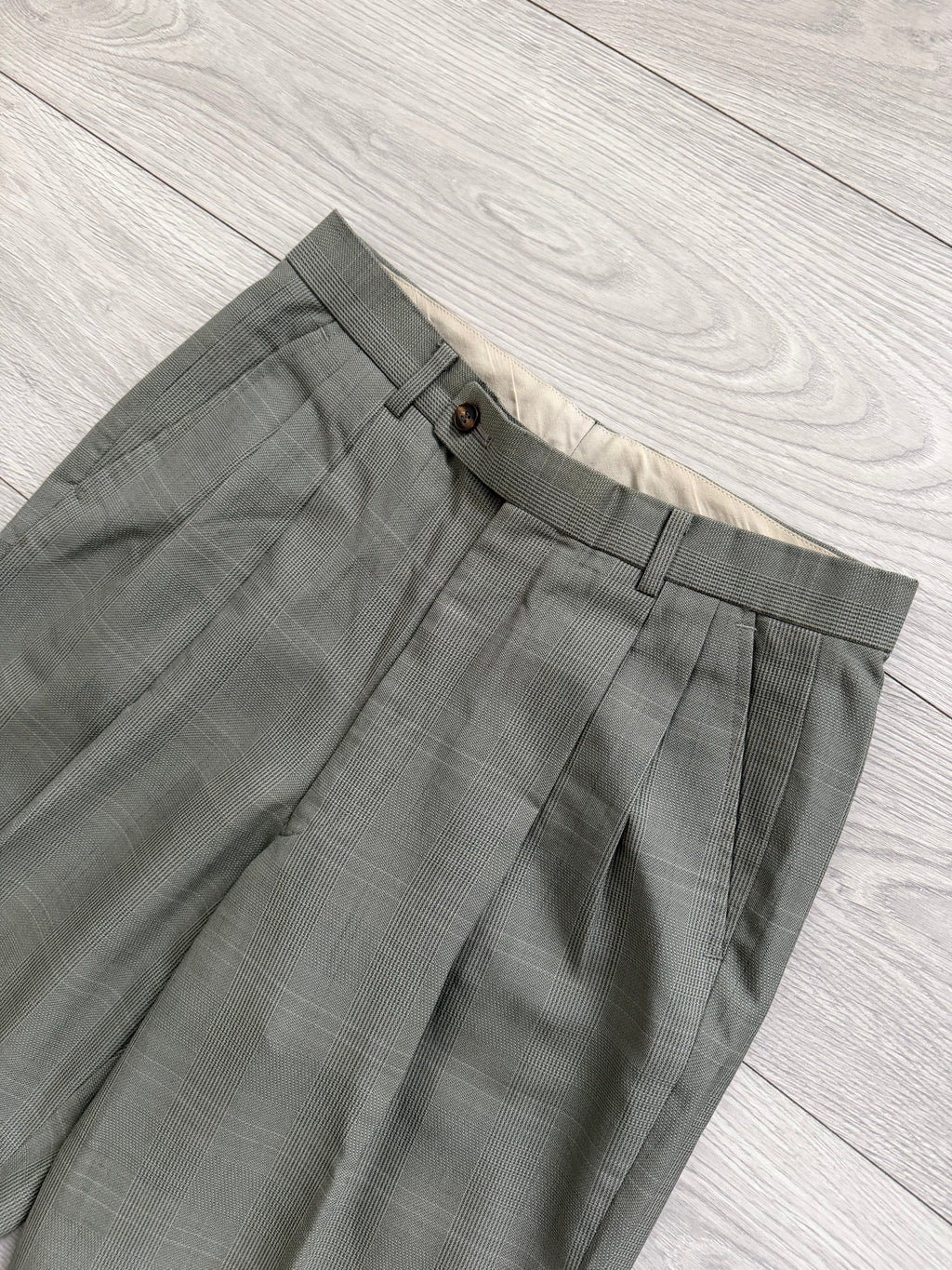 Renoma Paris 1980s Double Pleated Check Wool Pants - Size 30" Waist