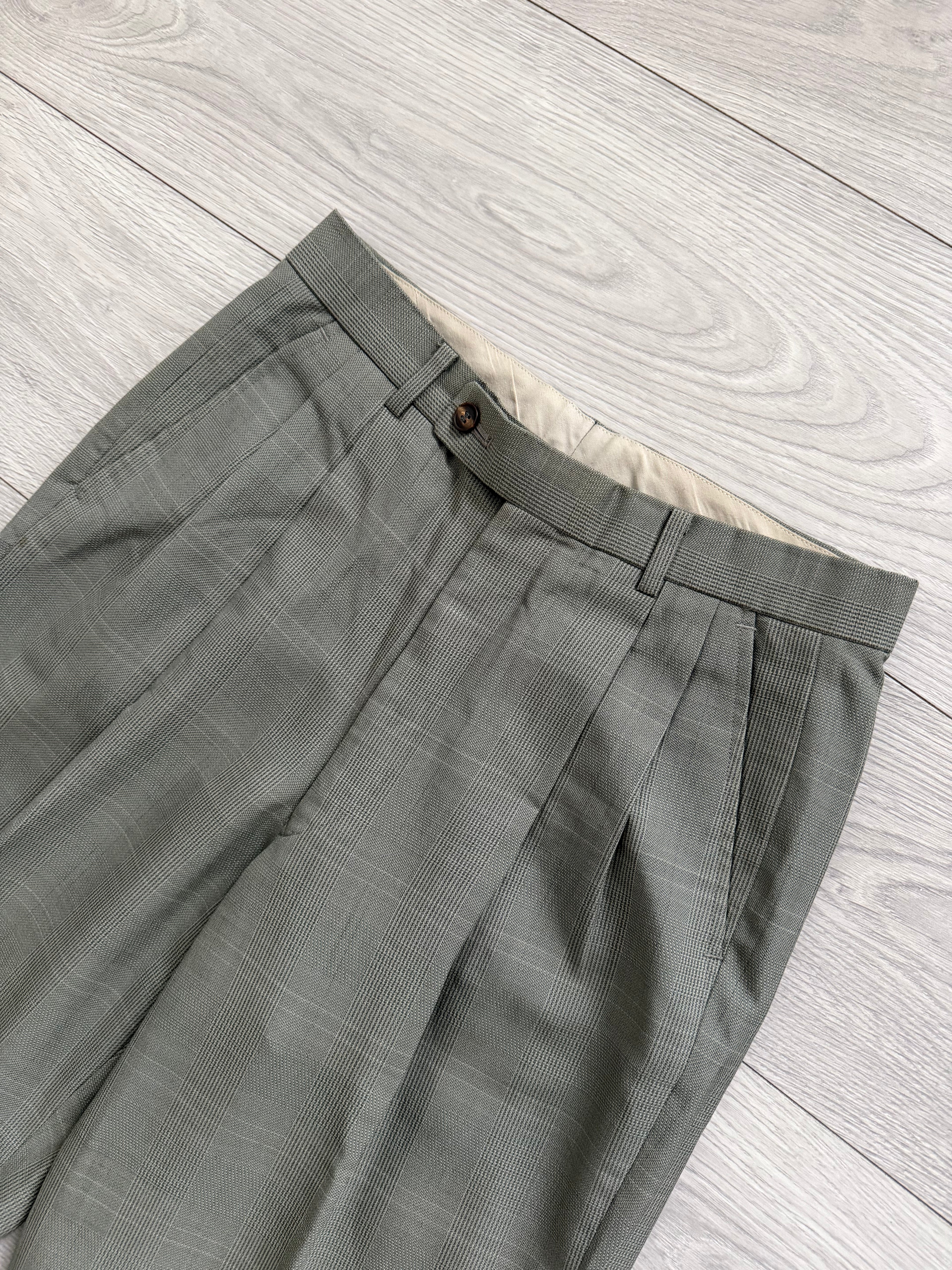 Renoma Paris 1980s Double Pleated Check Wool Pants - Size 30" Waist