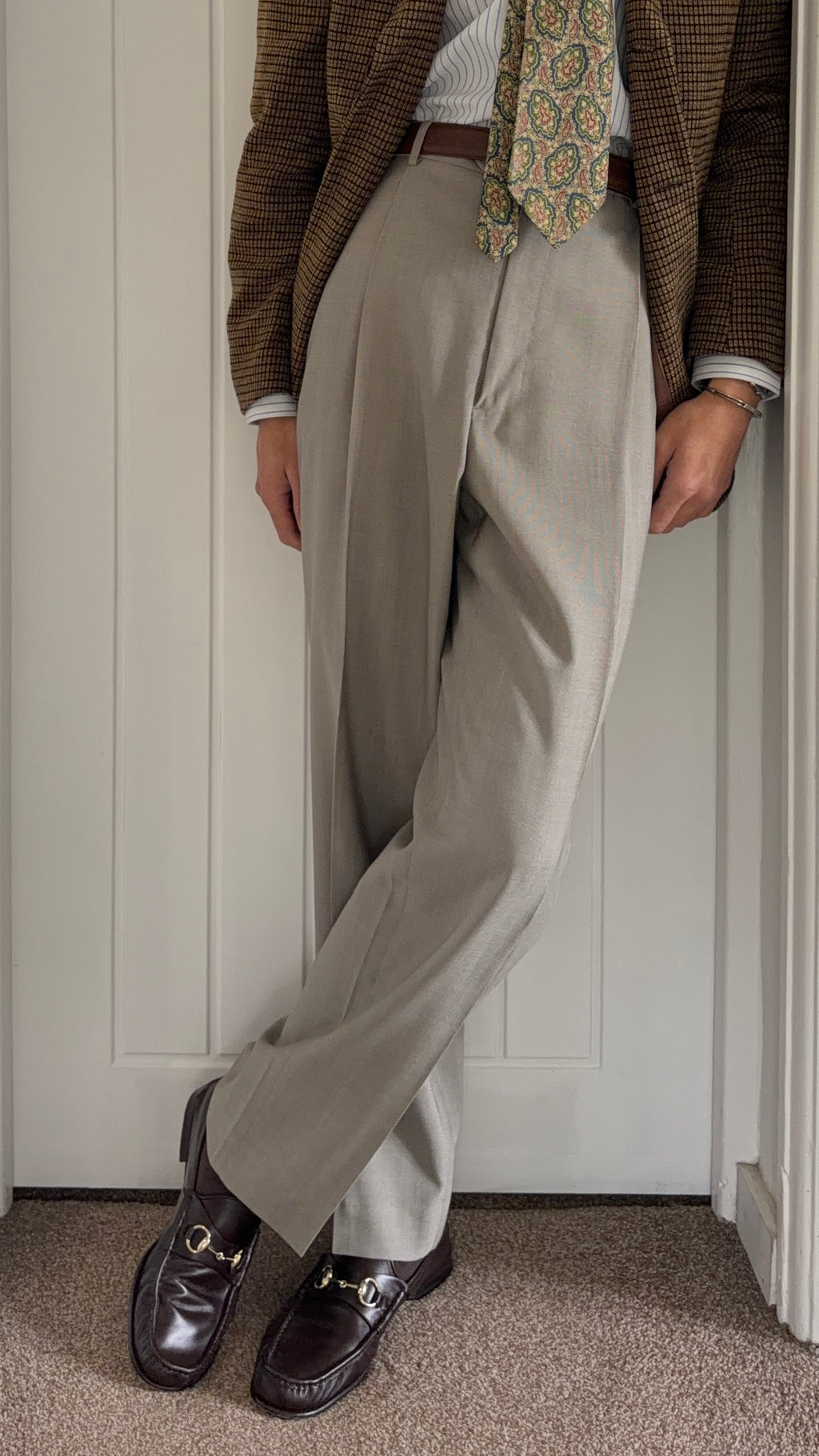 Armani 1990s Wool Silk Pleated Pants Gray - Size 40" Waist