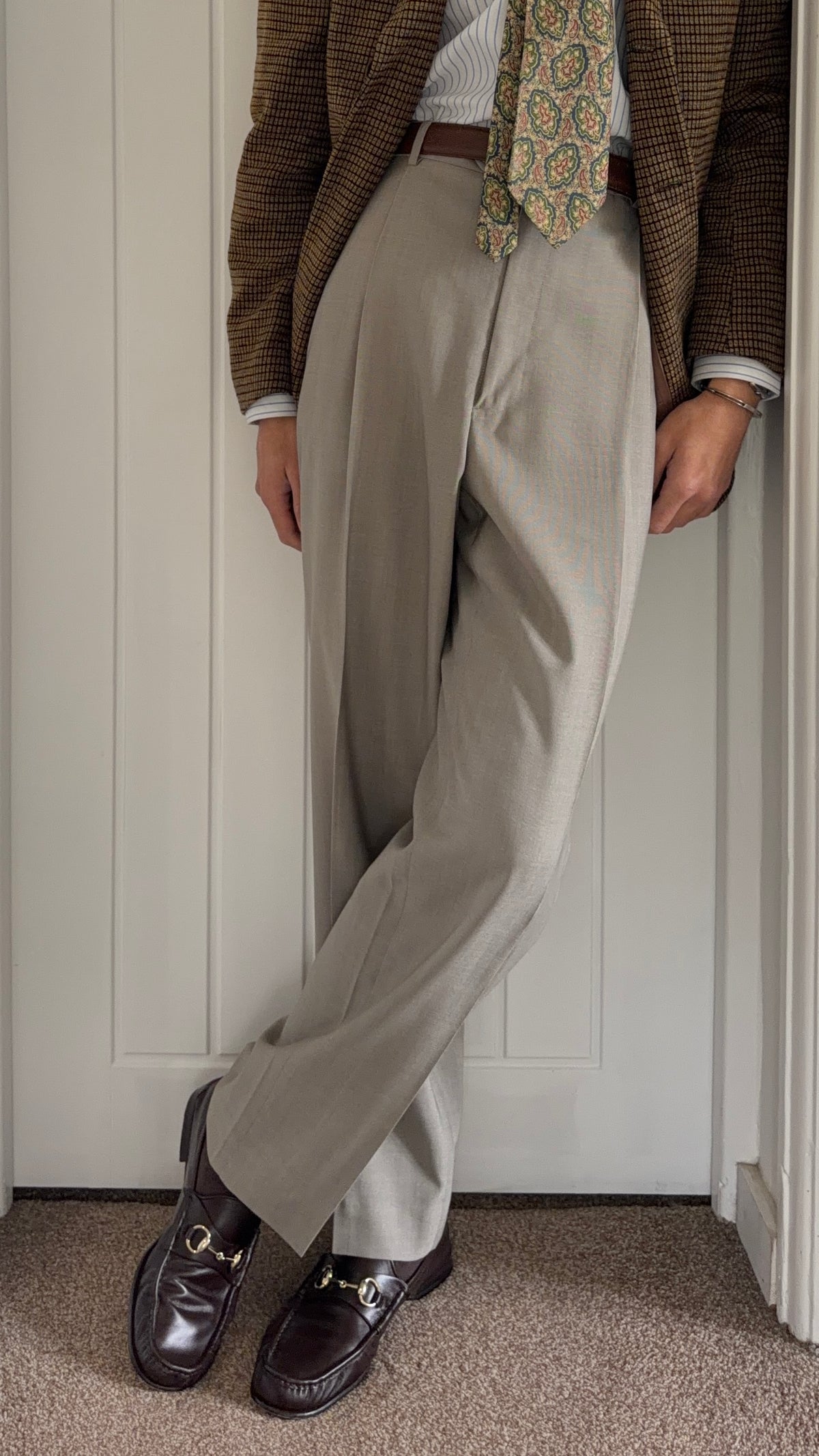 Armani 1990s Wool Silk Pleated Pants Gray - Size 40" Waist
