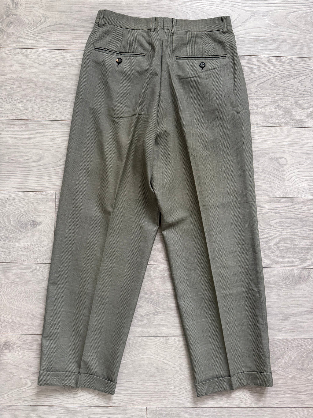 Renoma Paris 1980s Double Pleated Check Wool Pants - Size 30" Waist