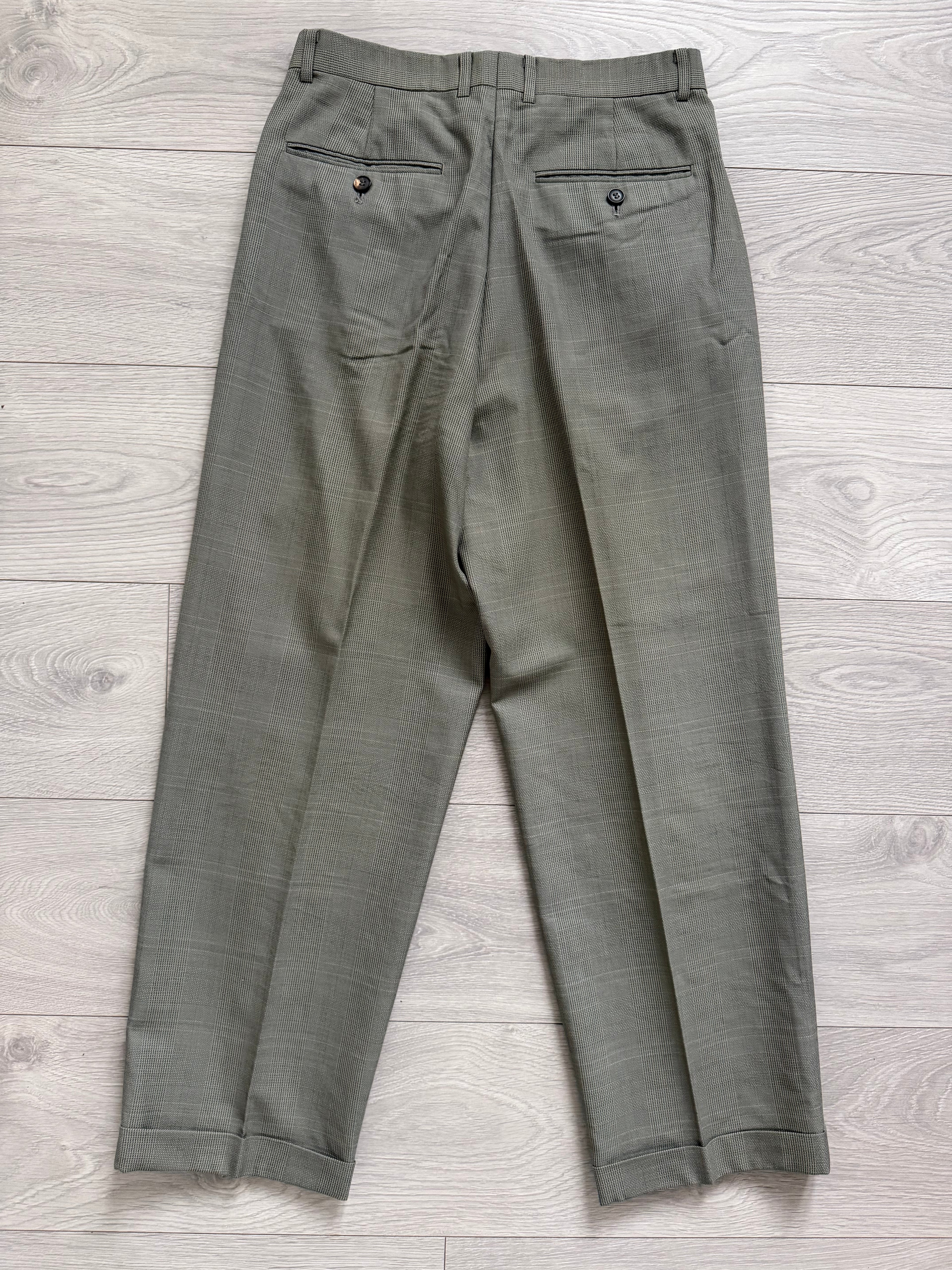 Renoma Paris 1980s Double Pleated Check Wool Pants - Size 30" Waist