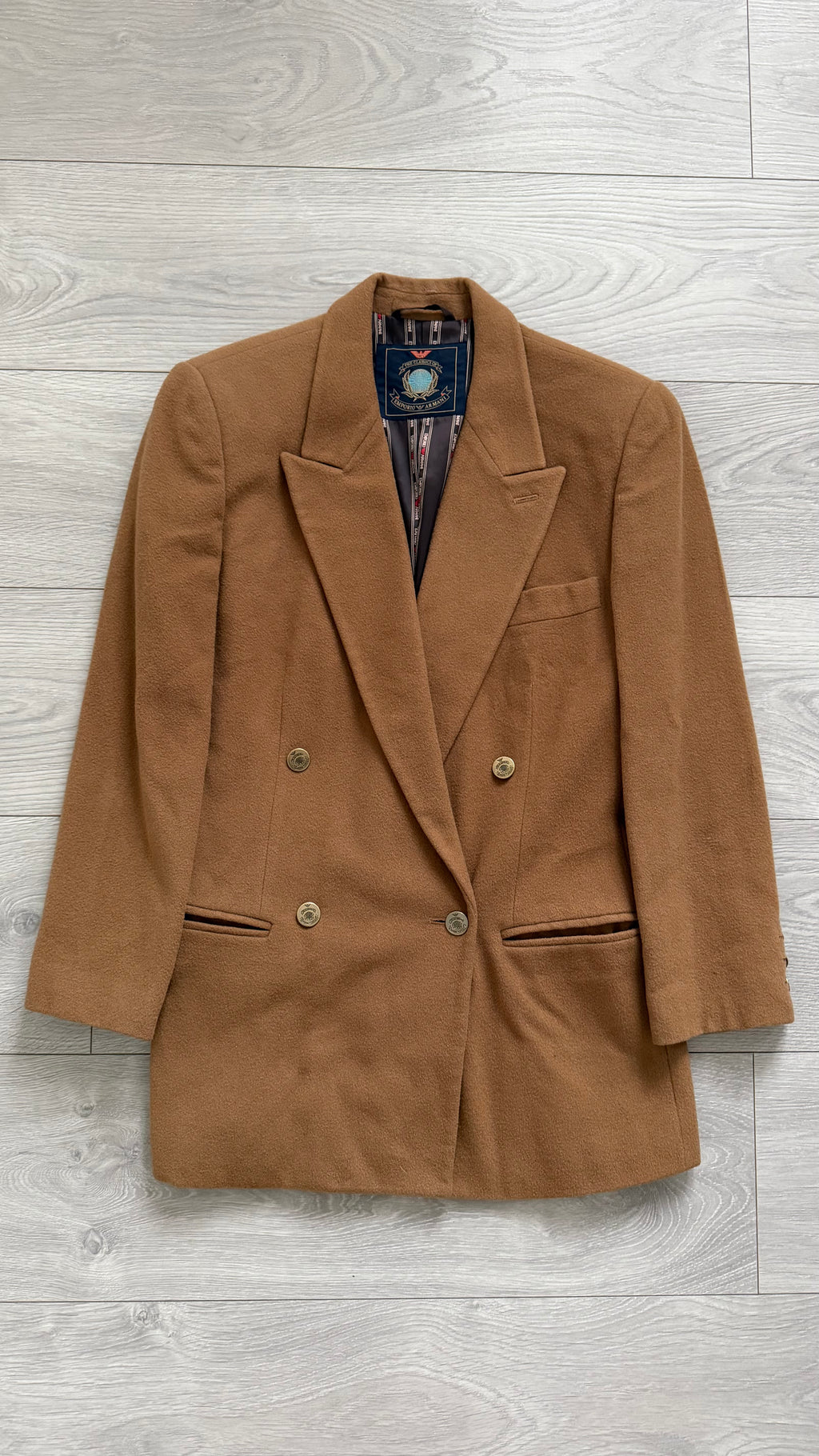 Emporio Armani 1980s Metal Button Double Breasted Wool Cashmere Jacket - Size IT40 / Small Womens