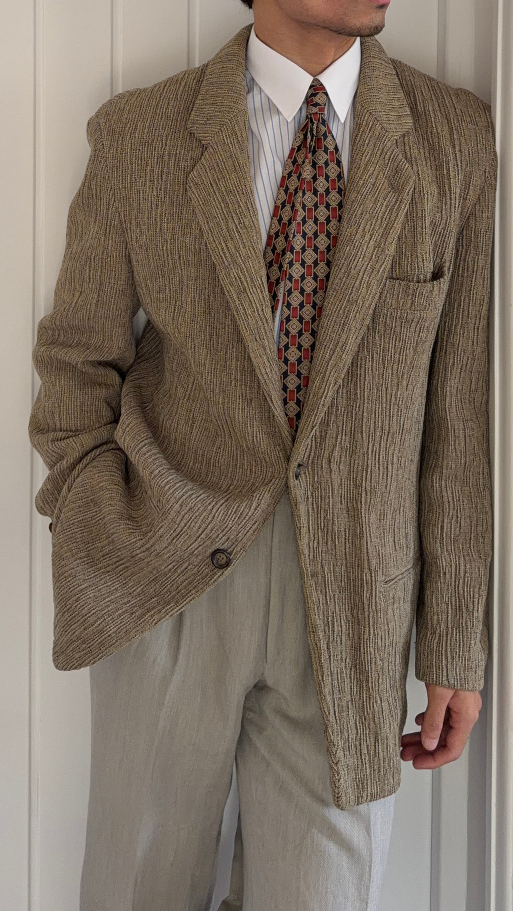 Emporio Armani 1990s 3D 'Tree Bark' Textured Wool Rayon Sports Jacket Blazer - Size M