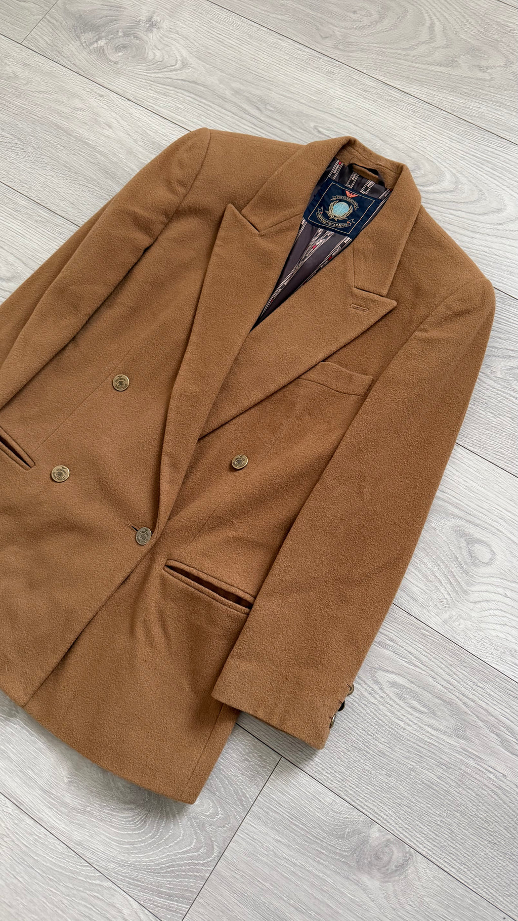 Emporio Armani 1980s Metal Button Double Breasted Wool Cashmere Jacket - Size IT40 / Small Womens