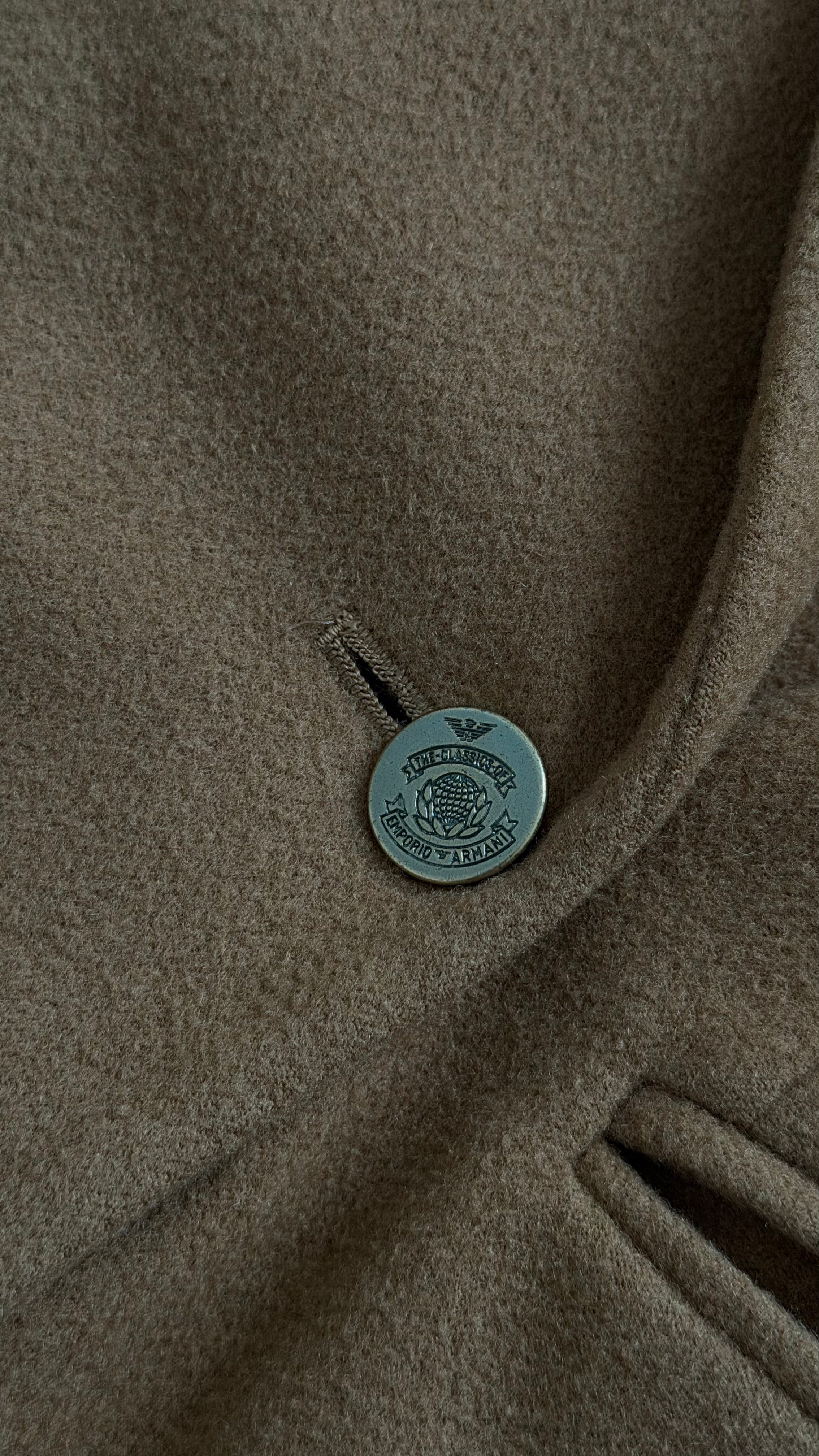 Emporio Armani 1980s Metal Button Double Breasted Wool Cashmere Jacket - Size IT40 / Small Womens