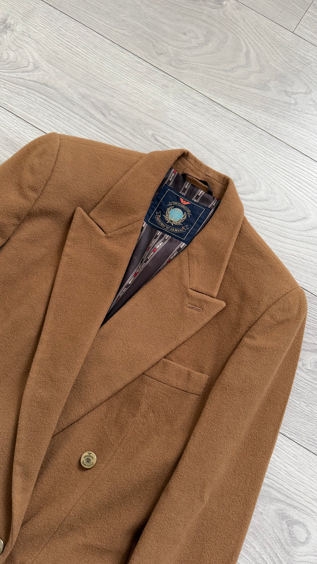 Emporio Armani 1980s Metal Button Double Breasted Wool Cashmere Jacket - Size IT40 / Small Womens