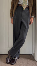 Armani 1990s Windowpane Check Pleated Wool Pants Gray - Size 38" Waist