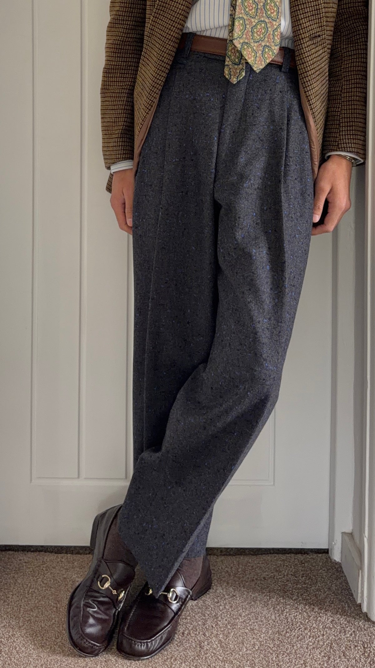 Dior 1980s Speckled Wool Double Pleat Pants - Size 34" Waist
