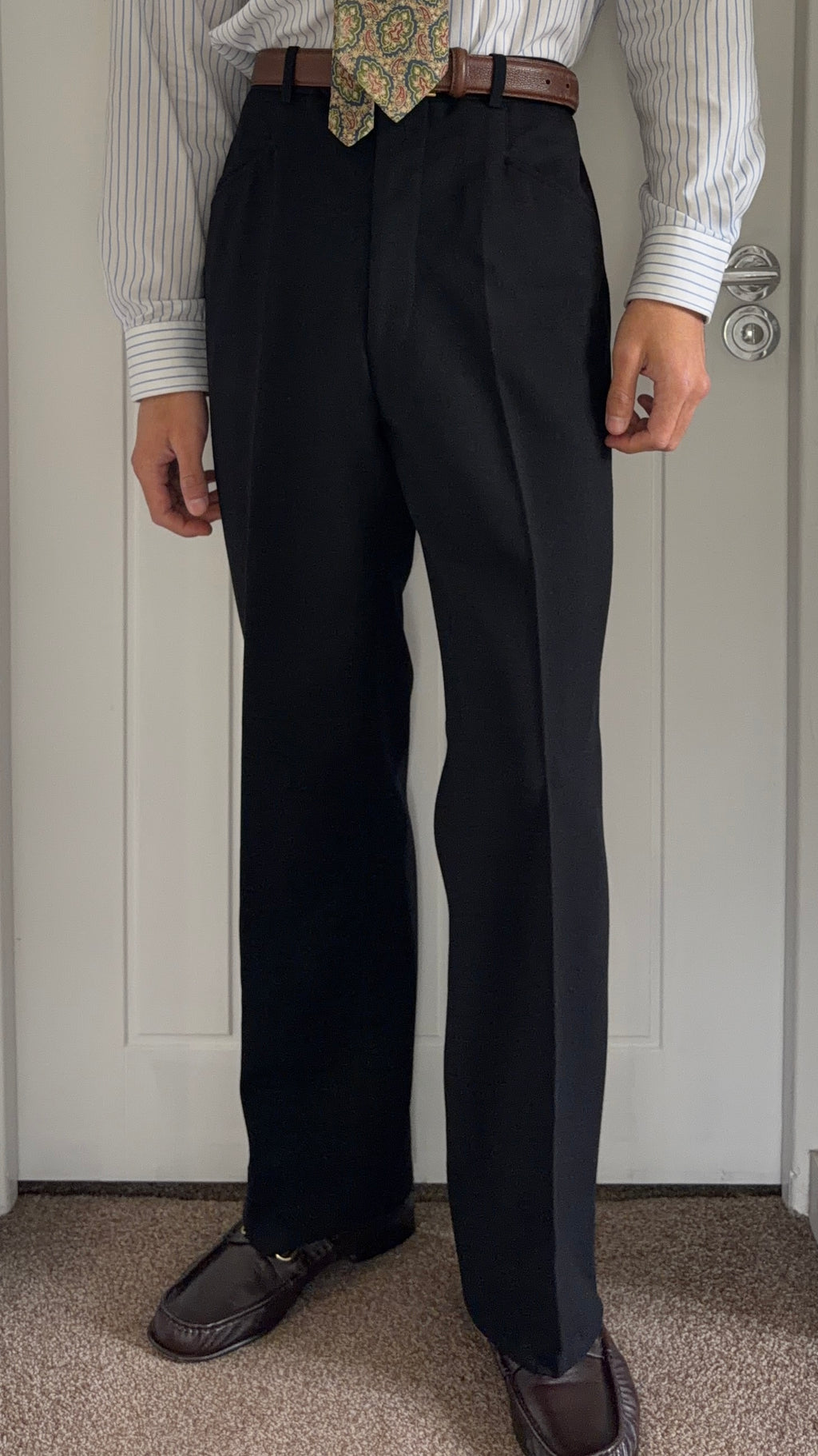 Dior 1980s Wool Flare Cut Pants Black - Size 34" Waist
