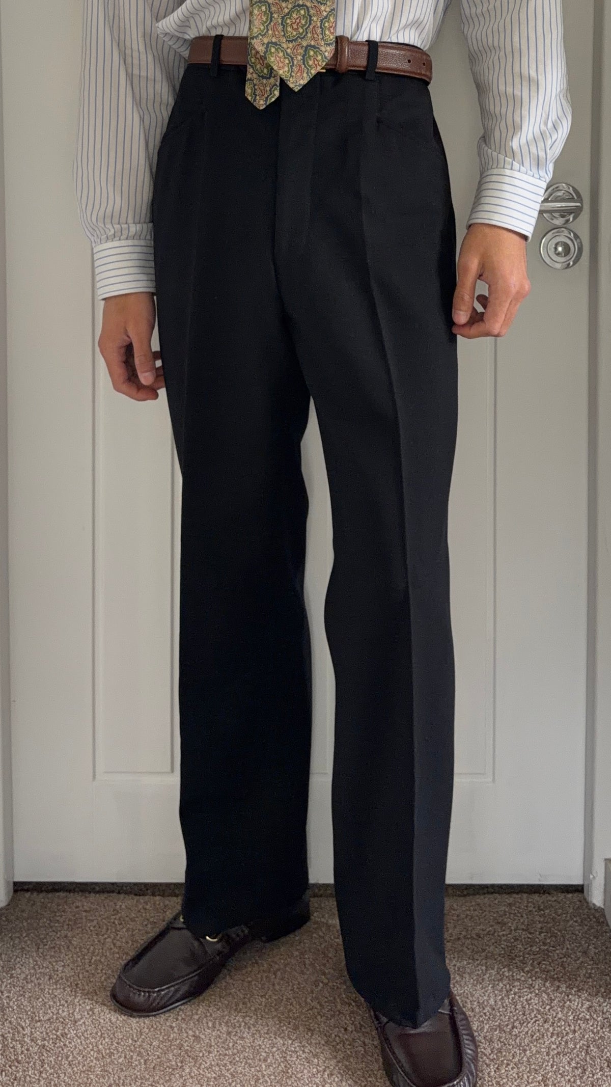 Dior 1980s Wool Flare Cut Pants Black - Size 34" Waist