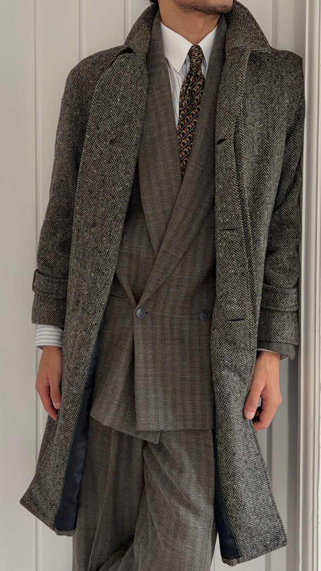 Marcel Lassance 1990s Herringbone Wool Belted Coat - Size S