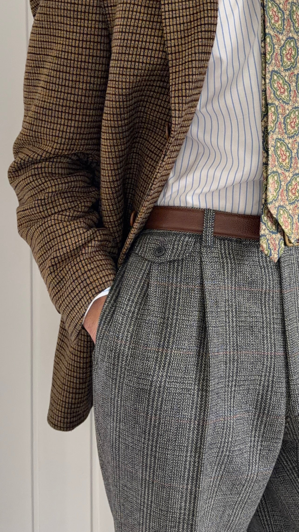 Dior 1980s Pleated Wool Coin Pocket Check Pants Gray - Size 34" Waist