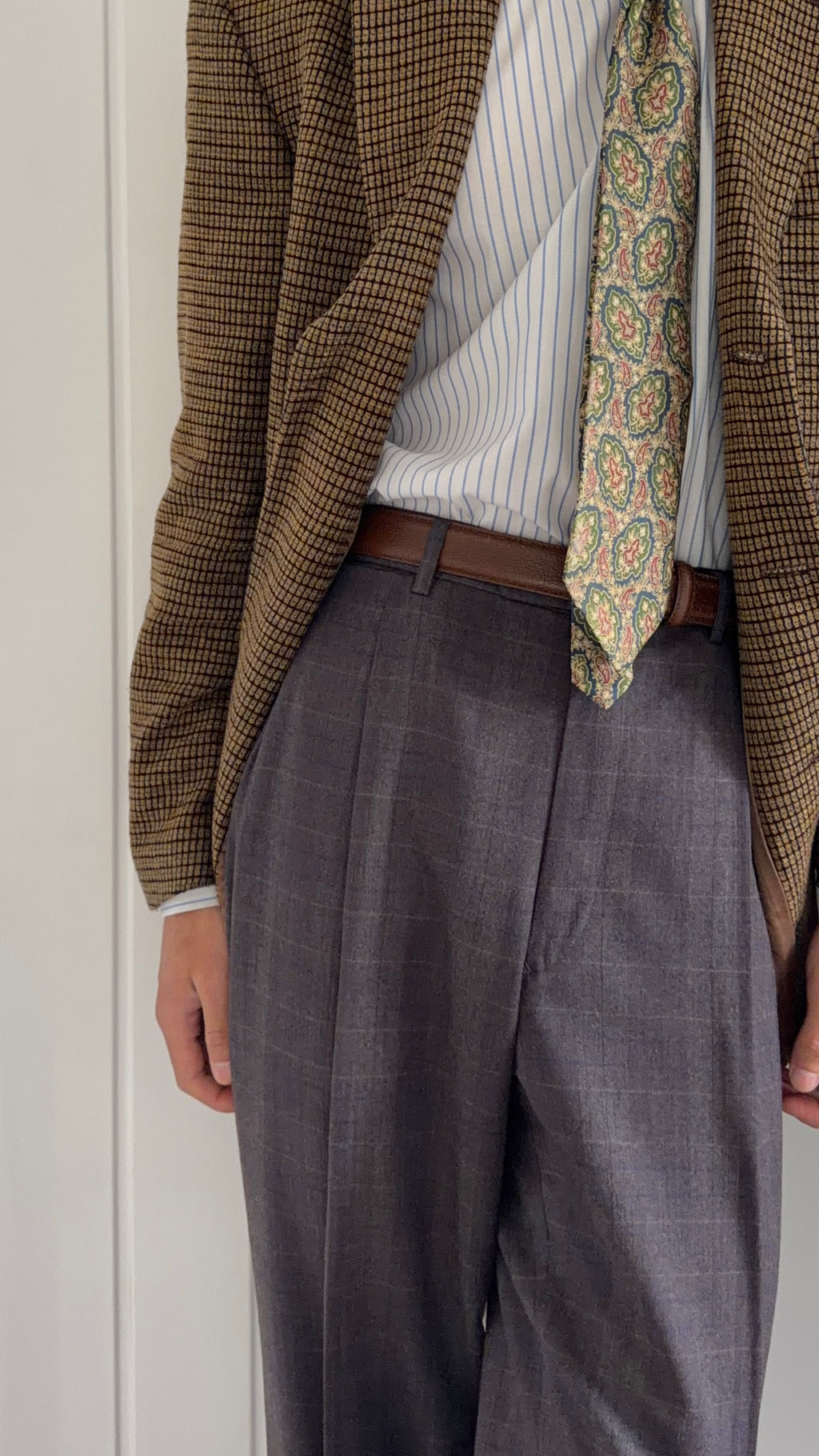 Dior 1980s Double Pleat Check Pattern Pants Taupe Mauve - Size 34" Waist