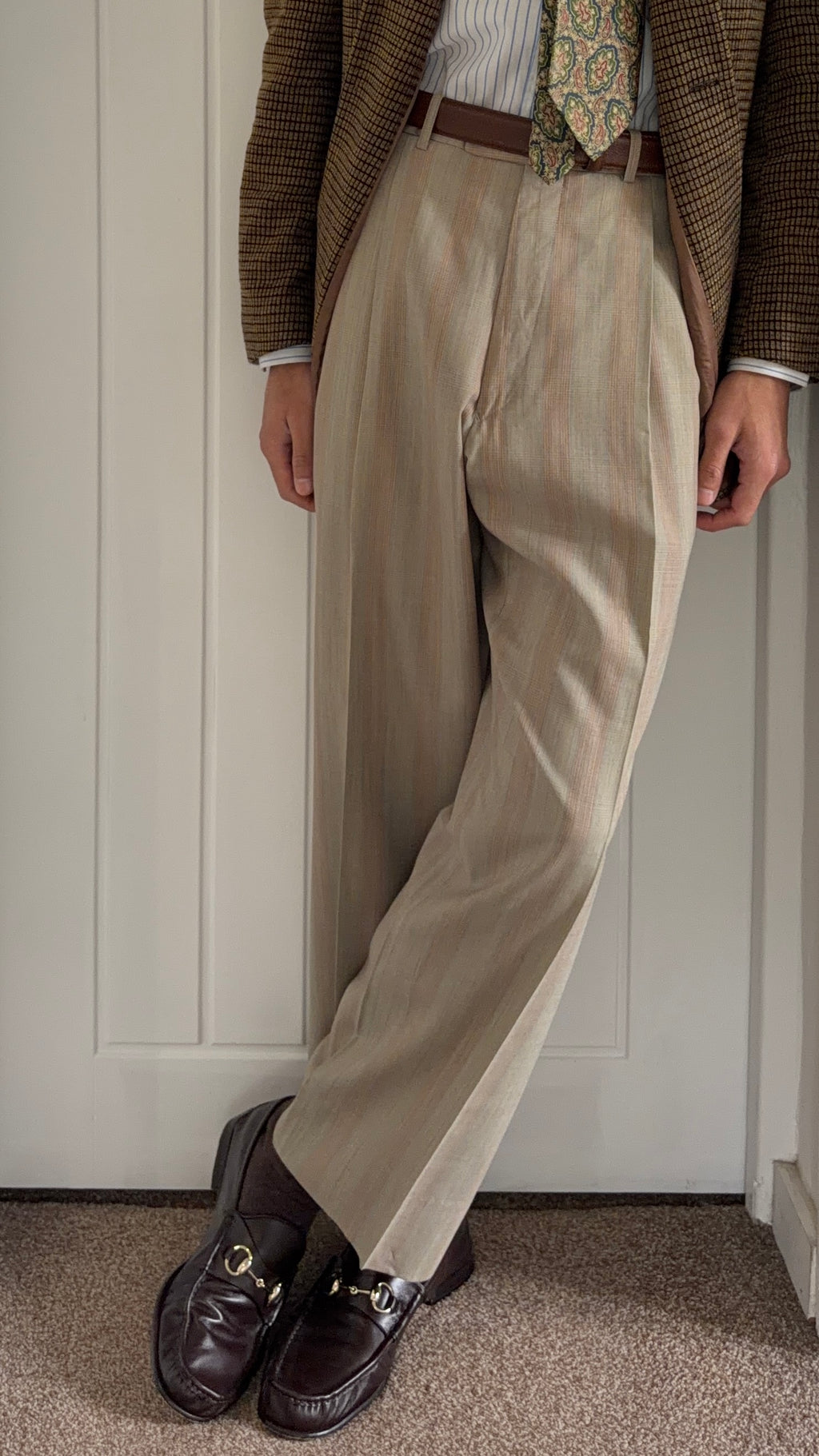 Dior 1980s Double Pleat Striped Pattern Pants - Size 34" Waist