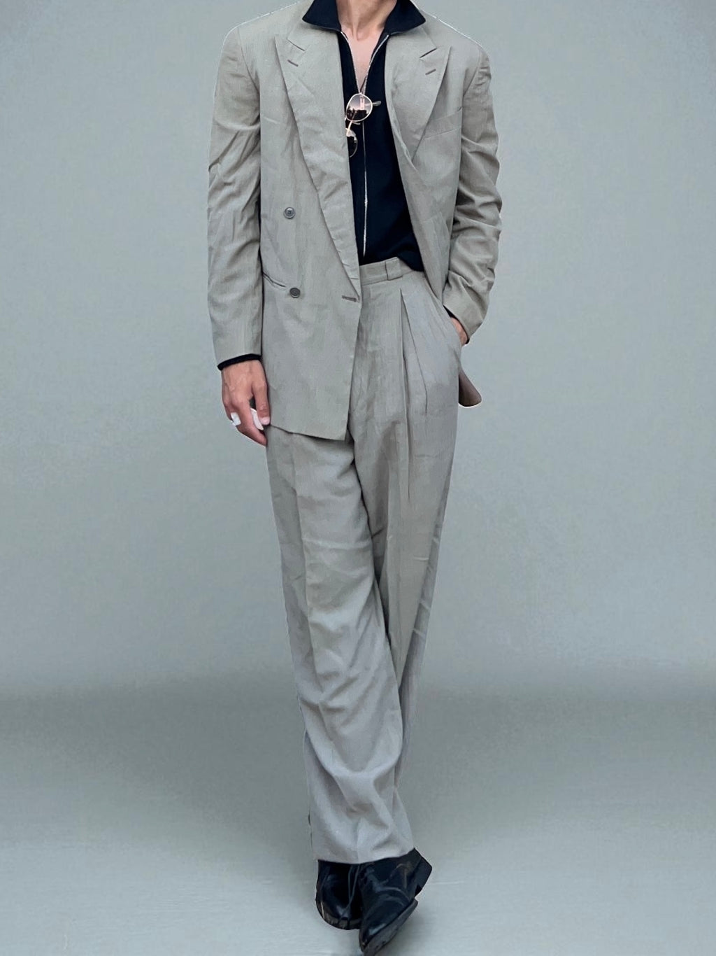 Emporio Armani 1980s Double-Breasted Pleated Suit - Size M Jacket / 30" Waist