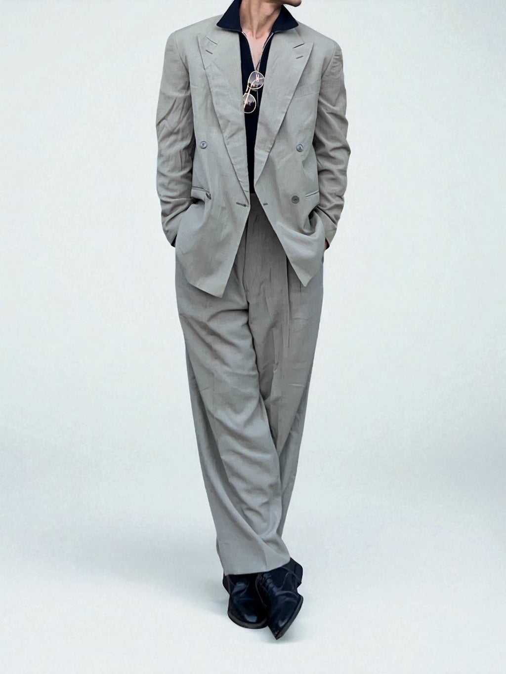 Emporio Armani 1980s Double-Breasted Pleated Suit - Size M Jacket / 30" Waist