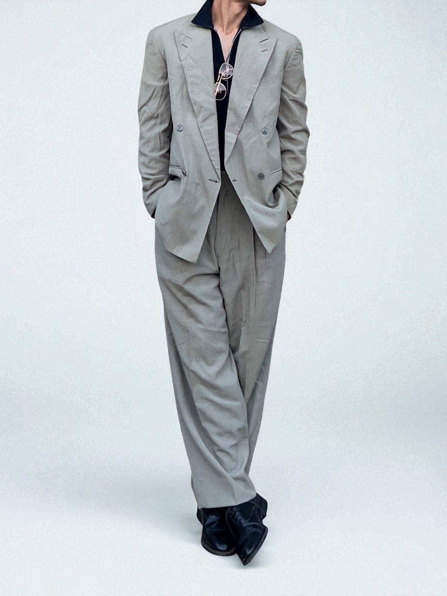 Emporio Armani 1980s Double-Breasted Pleated Suit - Size M Jacket / 30" Waist