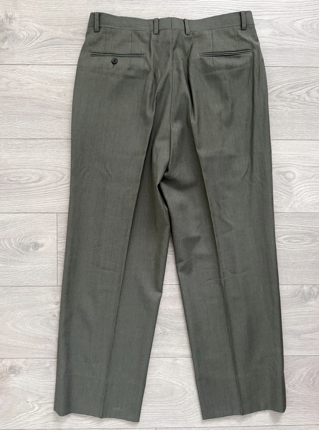 Christian Dior 1980s Peaked Lapel Double Breasted Pleated Wool Suit Taupe Olive - Size XL Jacket / 34" Waist