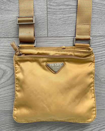 Prada Vela Nylon Metal Logo Crossbody Bag in Honey Brown