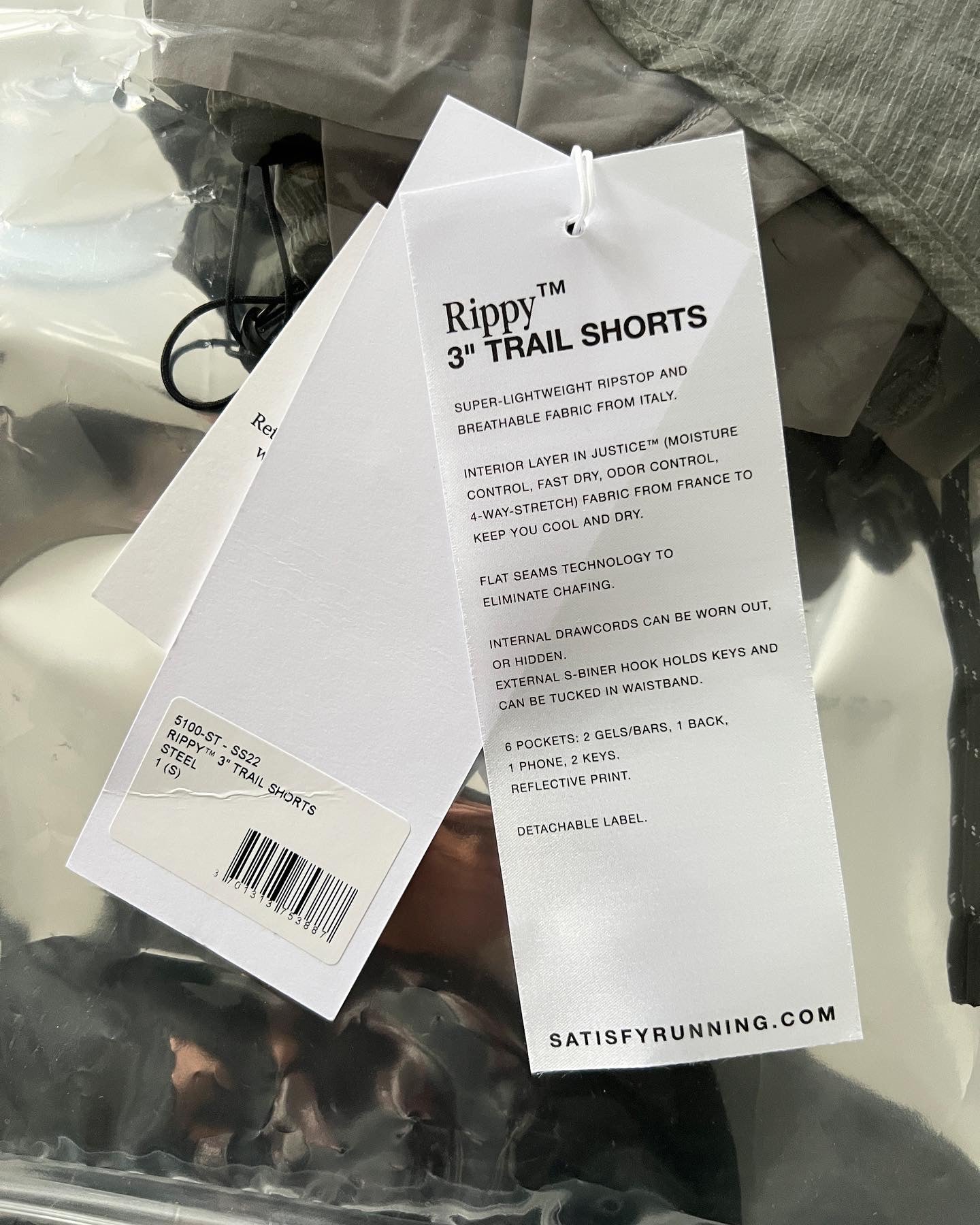 Satisfy Running 3” Rippy Trail Shorts in Steel - Size S