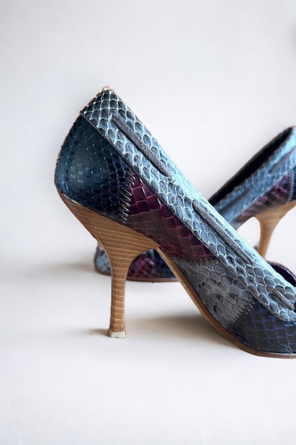 Miu Miu 00's Y2K Vintage Snakeskin Laced Pumps Heels - Size EU35