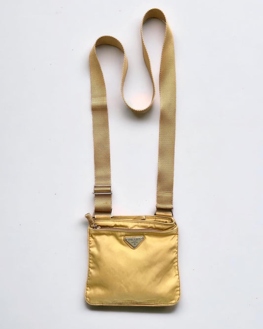 Prada Vela Nylon Metal Logo Crossbody Bag in Honey Brown