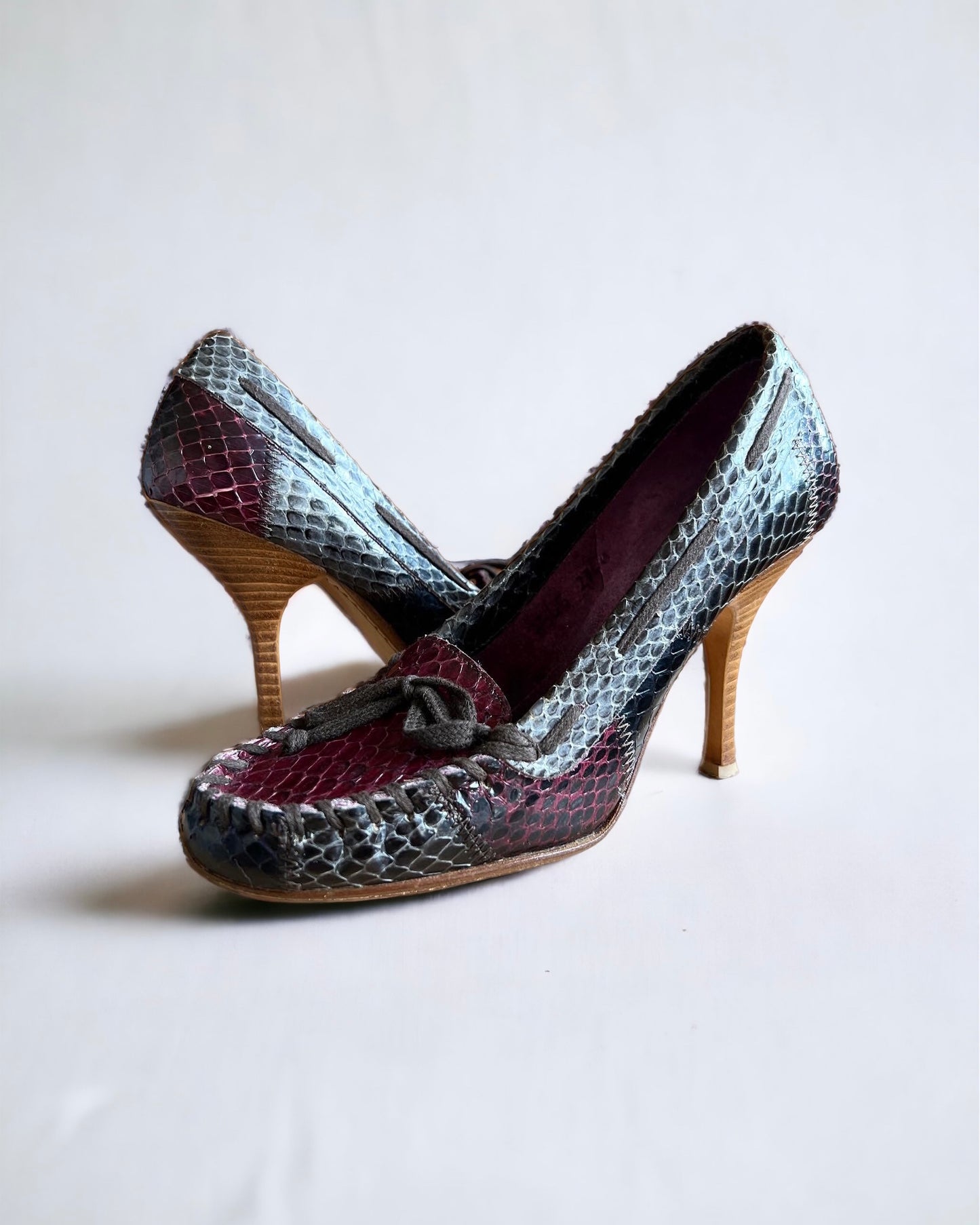 Miu Miu 00's Y2K Vintage Snakeskin Laced Pumps Heels - Size EU35