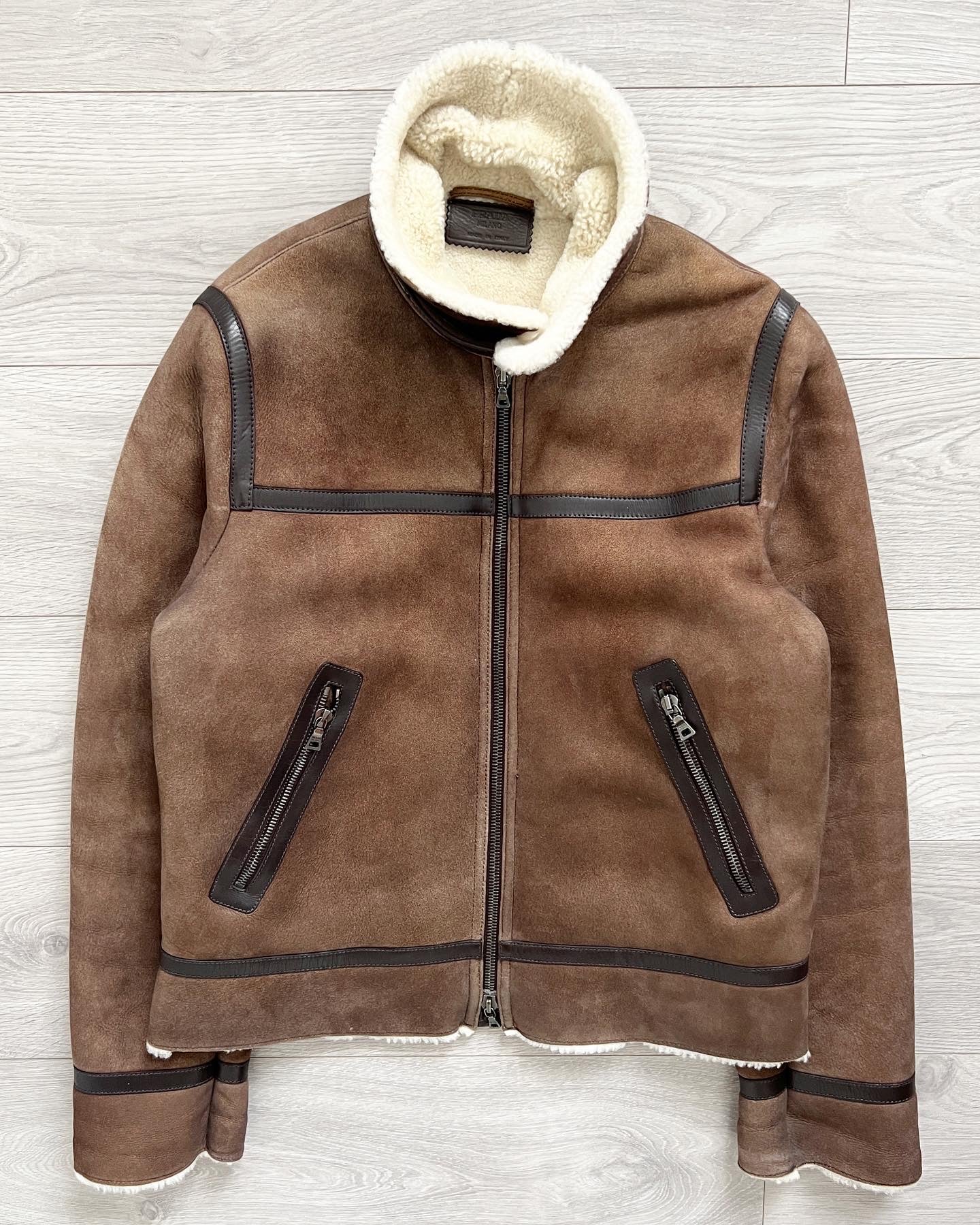 Prada Mainline AW2004 Shearling Leather Aviator Jacket - Size M