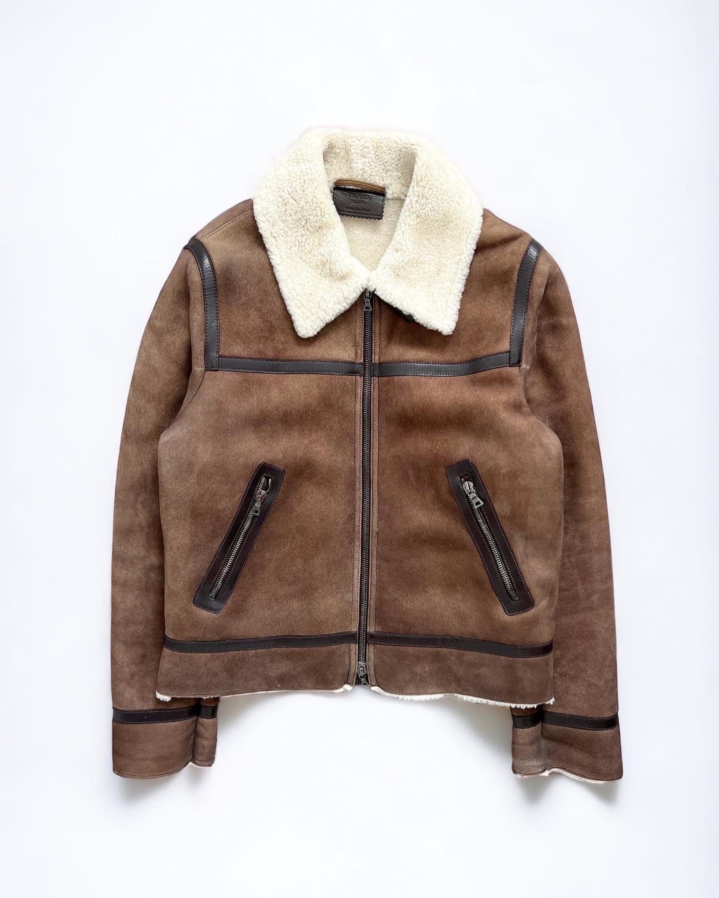 Prada Mainline AW2004 Shearling Leather Aviator Jacket - Size M