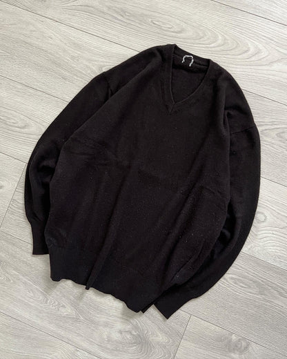 Comme Des Garcons Homme 1990s Wool V-Neck Knit Sweater - Size S