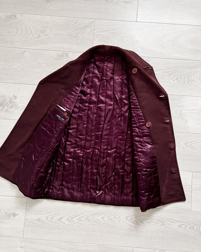 Helmut Lang 1990s Moleskin Insulated Burgundy Peacoat - Size Medium