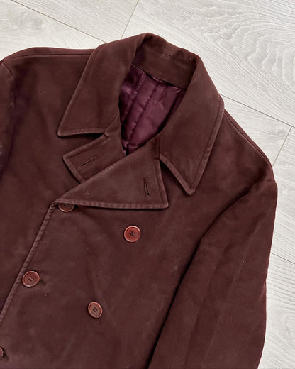 Helmut Lang 1990s Moleskin Insulated Burgundy Peacoat - Size Medium