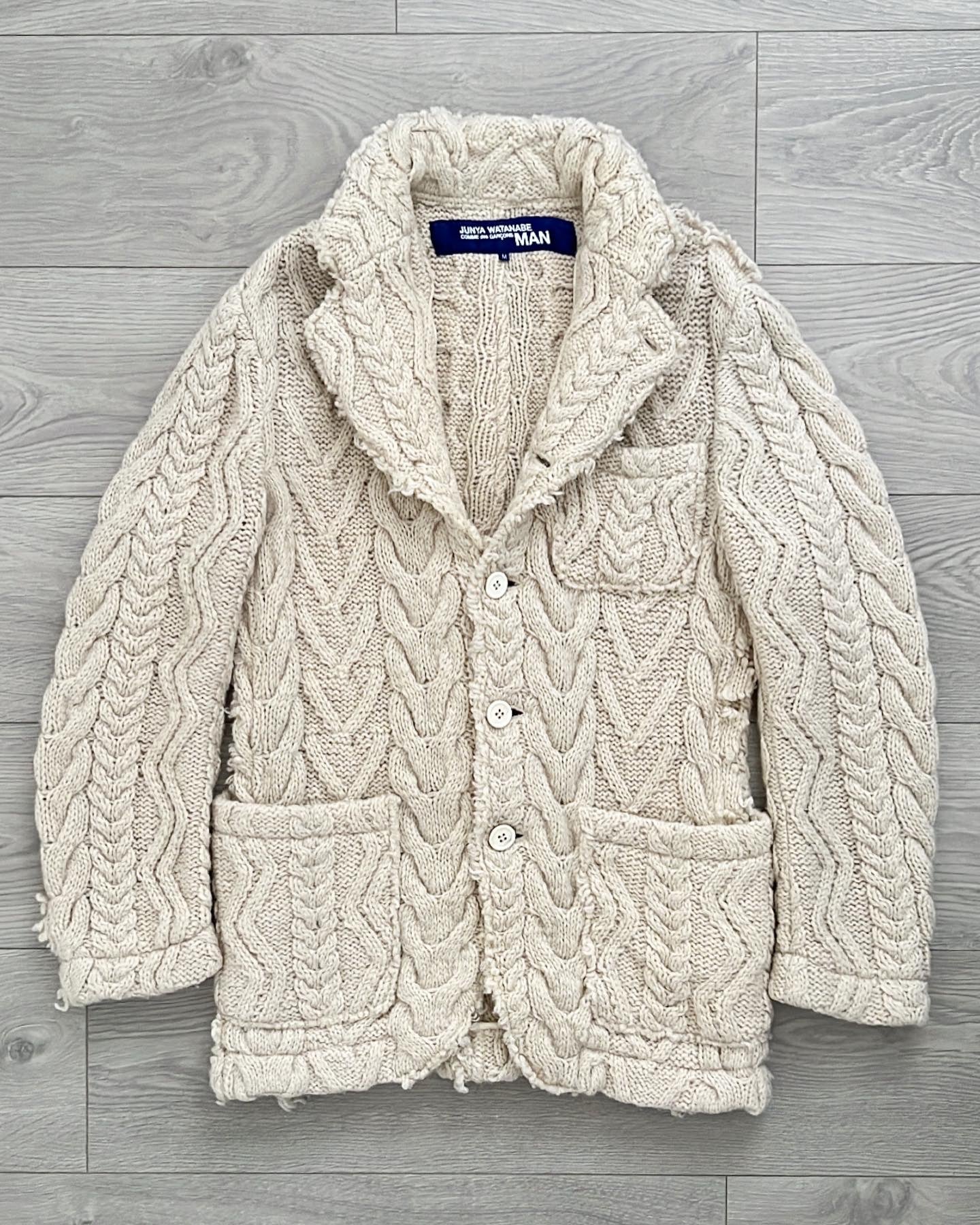 Junya Watanabe FW2003 Distressed Reversed Cable Knit Junya Watanabe FW2003 Distressed Reversed Cable Knit