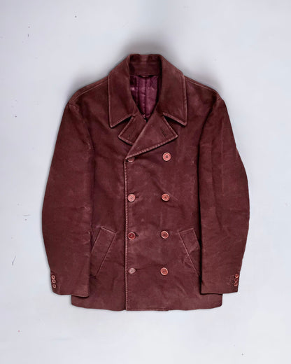 Helmut Lang 1990s Moleskin Insulated Burgundy Peacoat - Size Medium