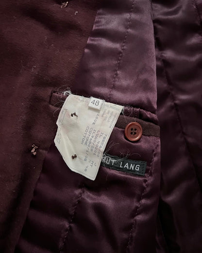 Helmut Lang 1990s Moleskin Insulated Burgundy Peacoat - Size Medium