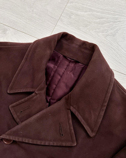 Helmut Lang 1990s Moleskin Insulated Burgundy Peacoat - Size Medium